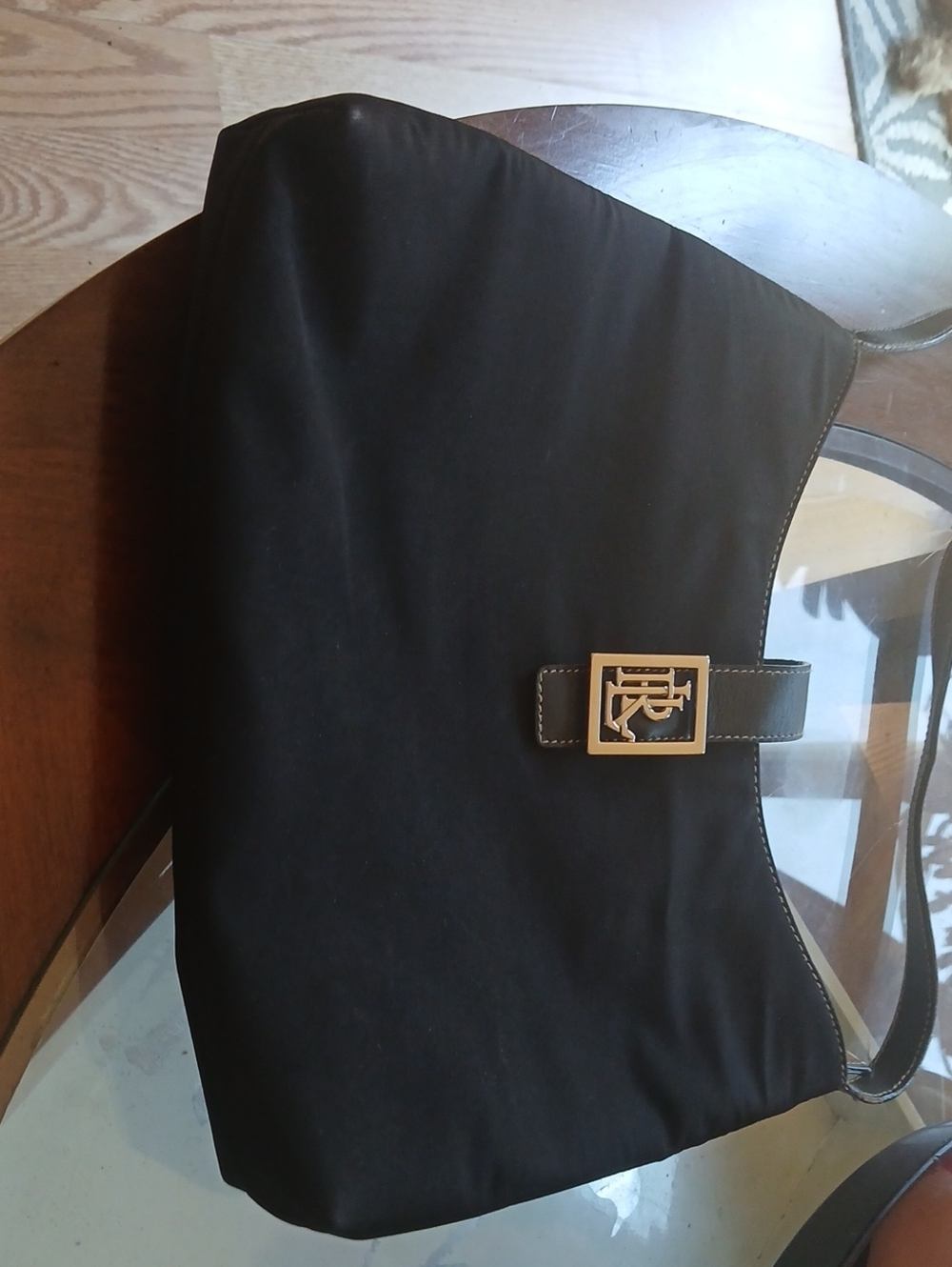 Ralph Lauren Black Hobo Bag with Gold Logo Accent